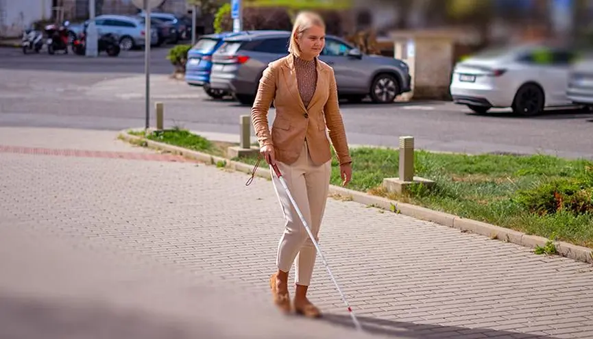 Kr&aacute;čej&iacute;c&iacute; nevidom&aacute; žena s b&iacute;lou hol&iacute;